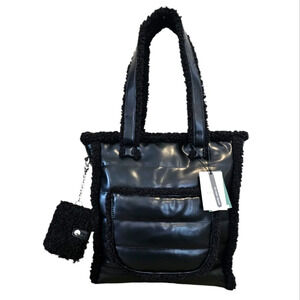 NWT Aspen Black Sherpa Lined Vegan Leather Cozy Convertible Tote Crossbody Bag